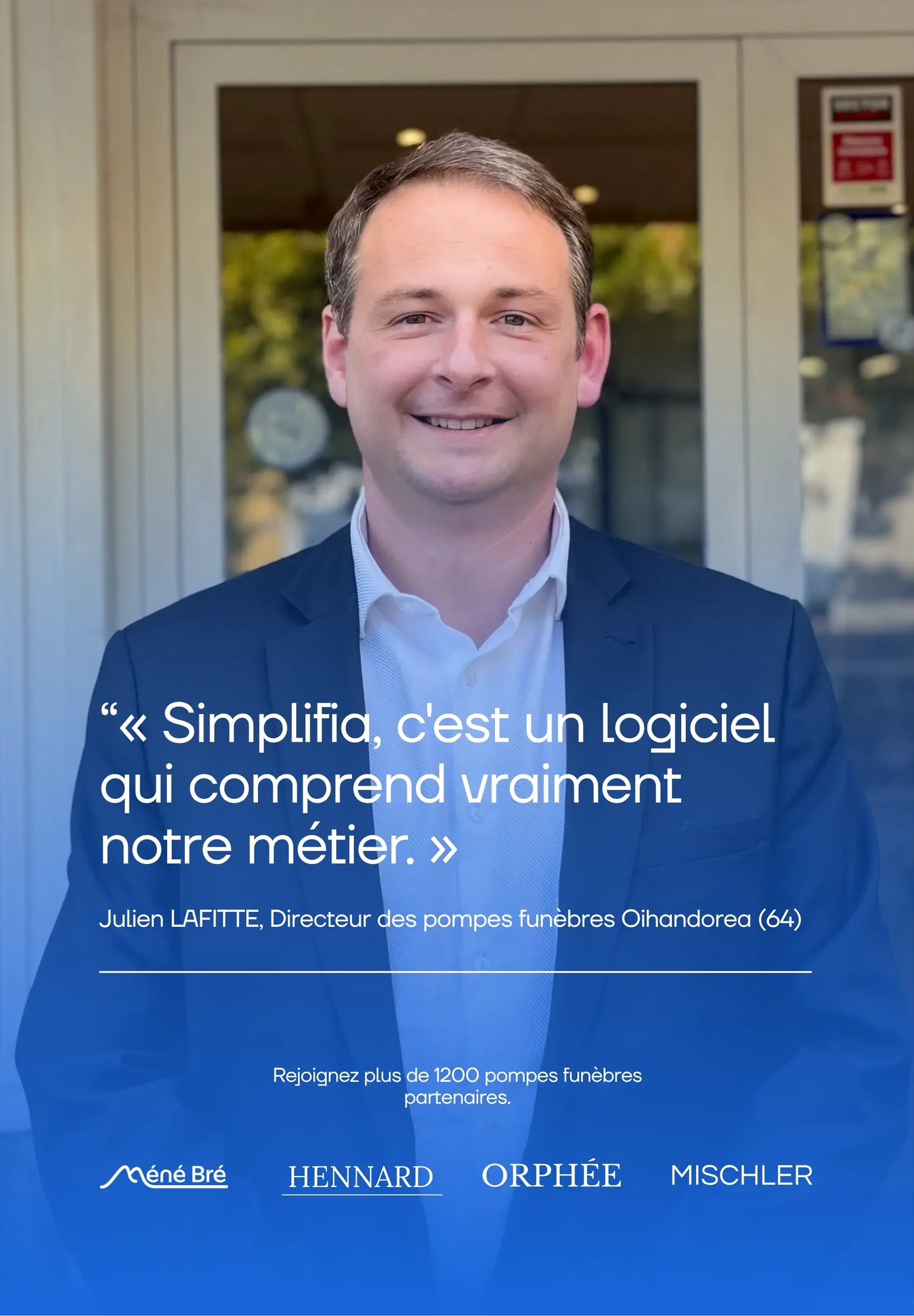 Julien Lafitte, directeur des pompes funebres Oihandorea (64) : « Simplifia, c'est un logiciel qui comprend vraiment notre métier. » Rejoignez plus de 1 200 pompes funèbres partenaires.